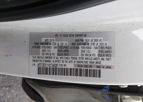 2017 Mazda Cx-9 Grand Touring z USA, uszkodzony, nr VIN JM3TCBDY1H0134826